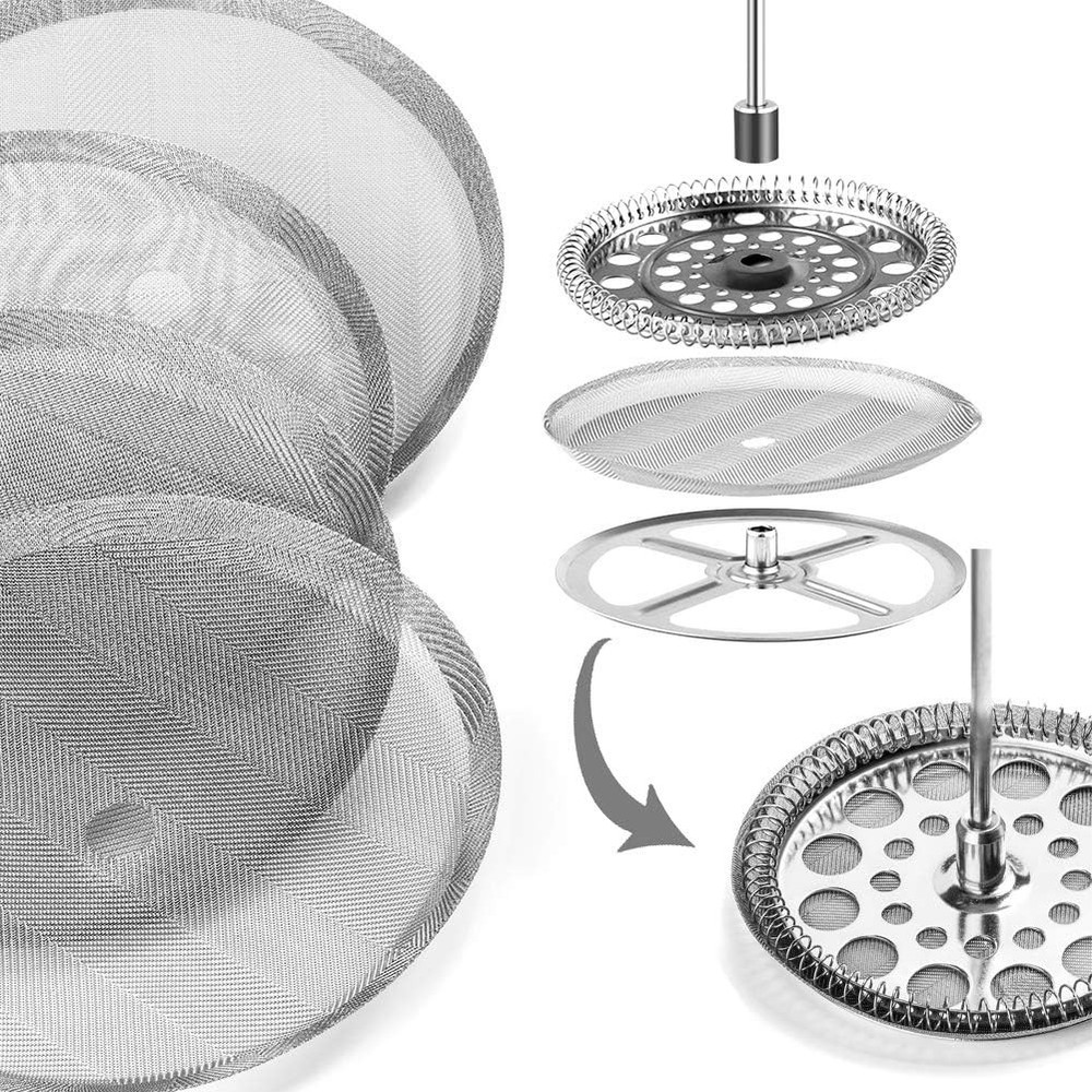 ACKLLR 4 Pack French Press Replacement Filter 150mesh-4pack, Silver