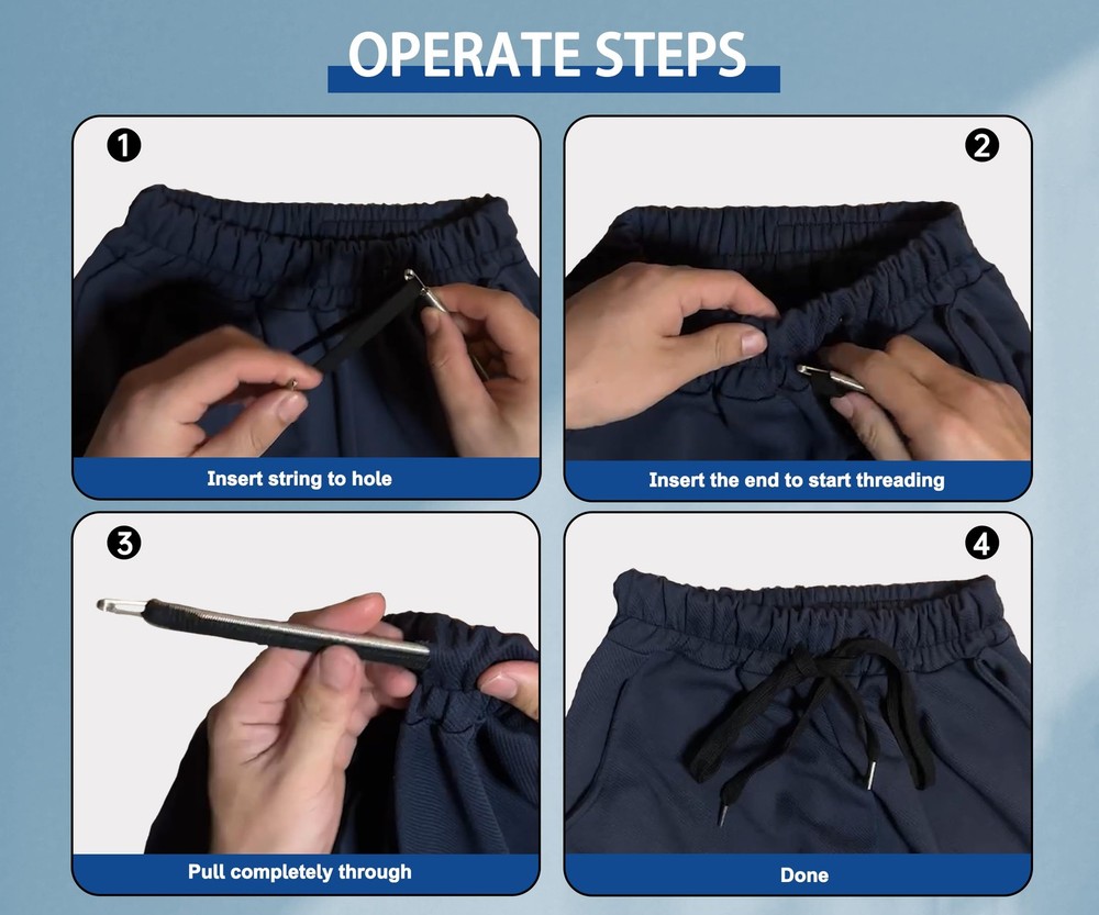 Serobela 1/2" x 59" Flat Drawstring Cord with Easy Threader Black/White