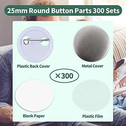 300 Sets 25mm/1 inch Button Supplies Button Parts for Button Maker Machine 25...