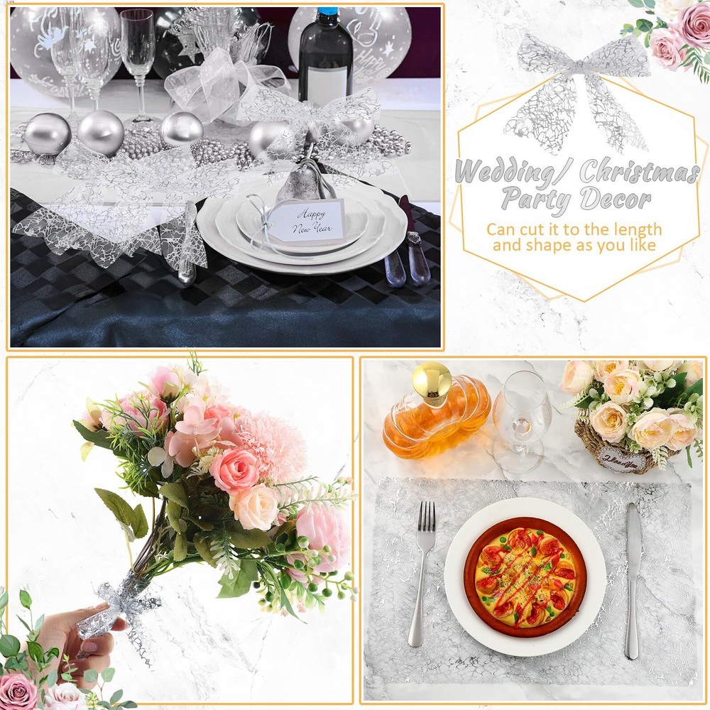 12 Pieces Silver Table Runner 12 x 85 Inch Sequin Glitter Table Runner Roll M...