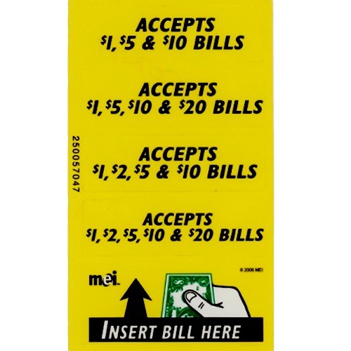 MEI Bill Acceptance Label Insert Bill Here Rectangle Label MPN 250057047