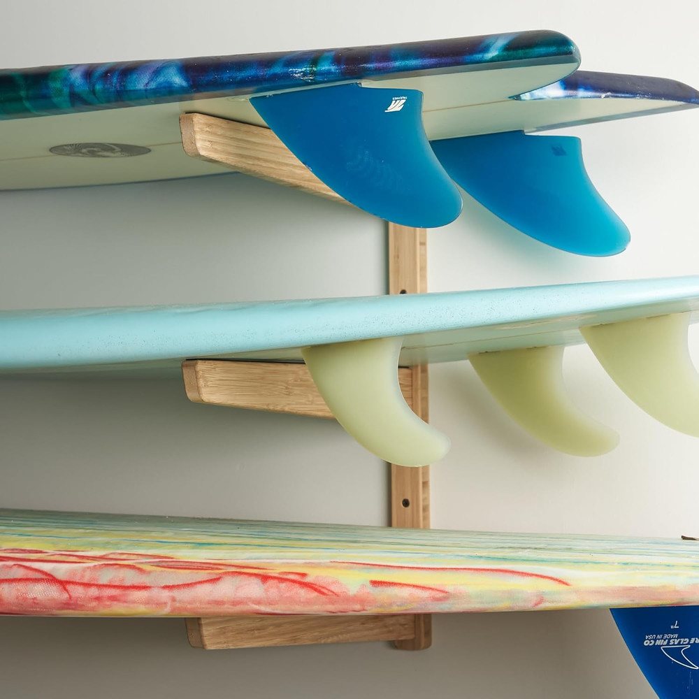 Bamboo 3 Board Surfboard Wall Rack, Surfboard Wall Mount, Works for Longboards &