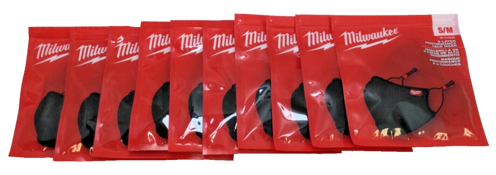 Milwaukee Performance Face Mask, Adjustable Straps, 10 Black S/M Masks!