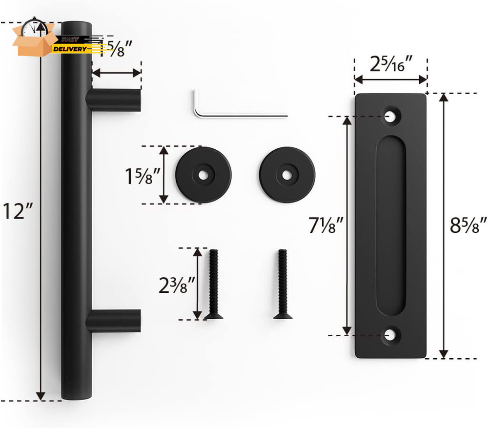 12" Heavy Duty Sliding Barn Door Handle, Pull and Flush Hardware