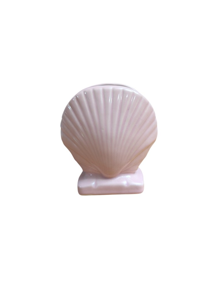 Vtg Pink/Coral Shell Shaped Vase Planter Ceramic