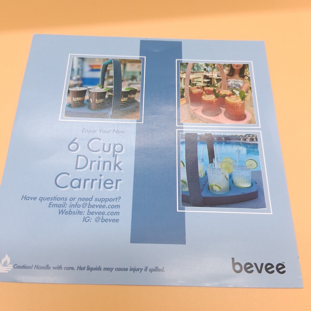 Bevee 6 Cup Drink Carrier W/Comfortable Handle Foldable Portable White Open Box