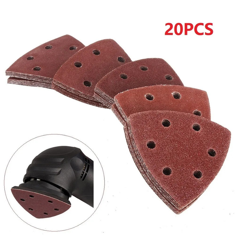 20pcs Sandpaper Triangular Sanding Discs Hook And Loop  Aluminum Oxide Pads 90mm