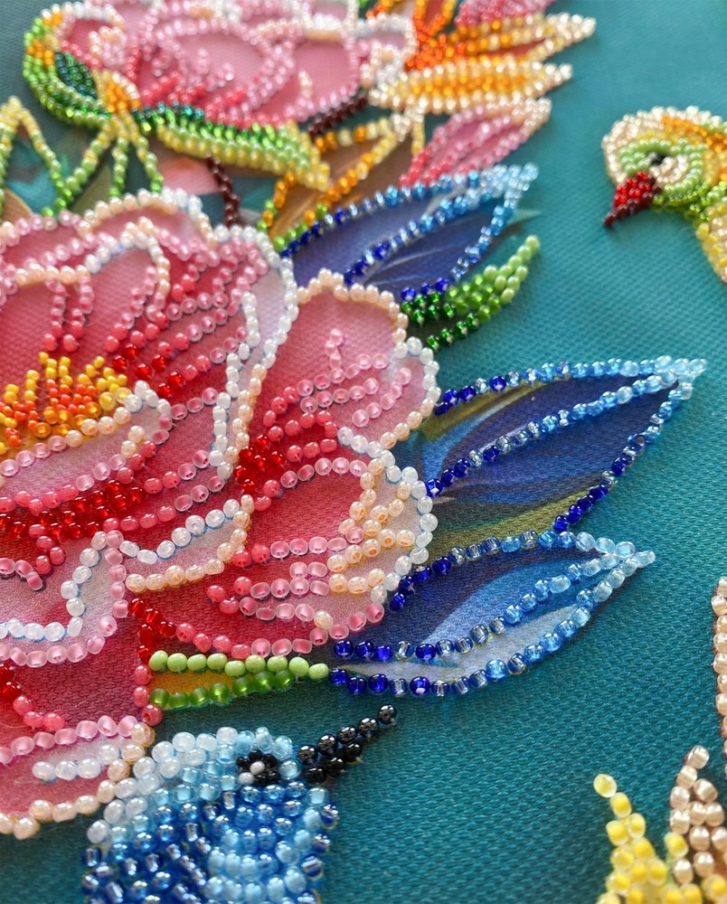 Bead Embroidery Kit DIY "Spring commotion" Beaded Needlepoint Craft Set
