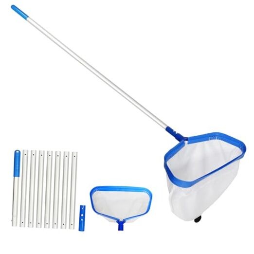 Pool Skimmer Net with Pole, 2.5FT-10FT Adjustable Aluminum Pool Net with Pole