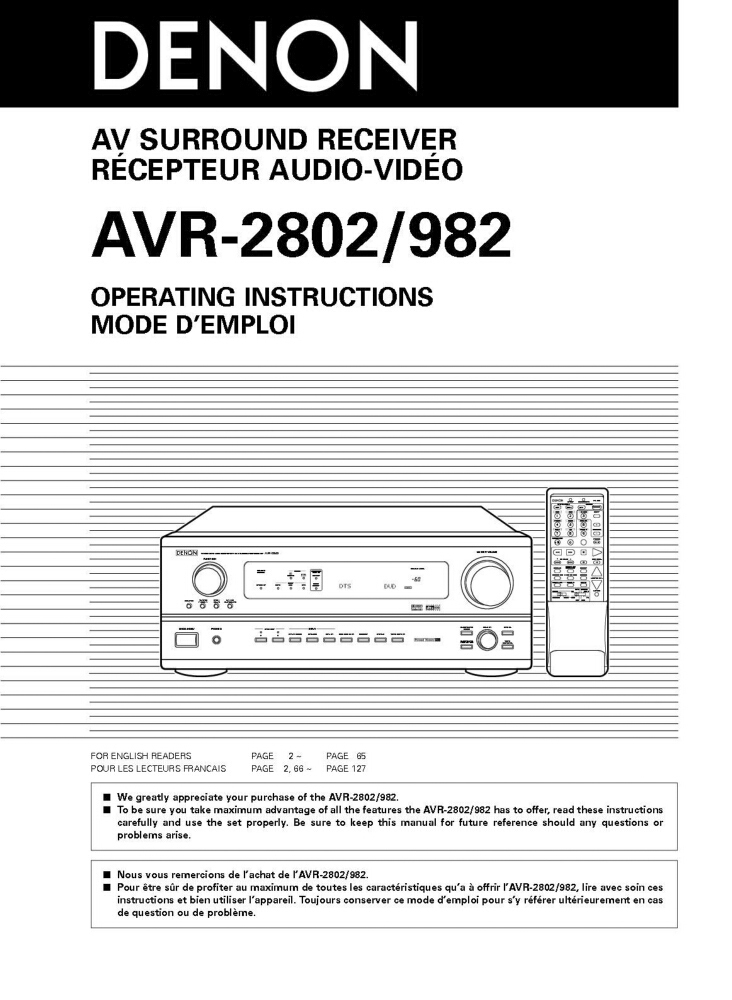 Denon AVR-982 AVR-2802 Receiver Owners Manual