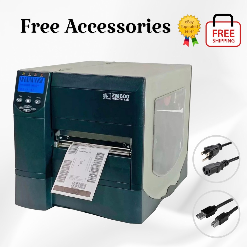 TESTED Zebra ZM600 6" Wide Thermal Transfer Barcode Label Printer Ethernet USB