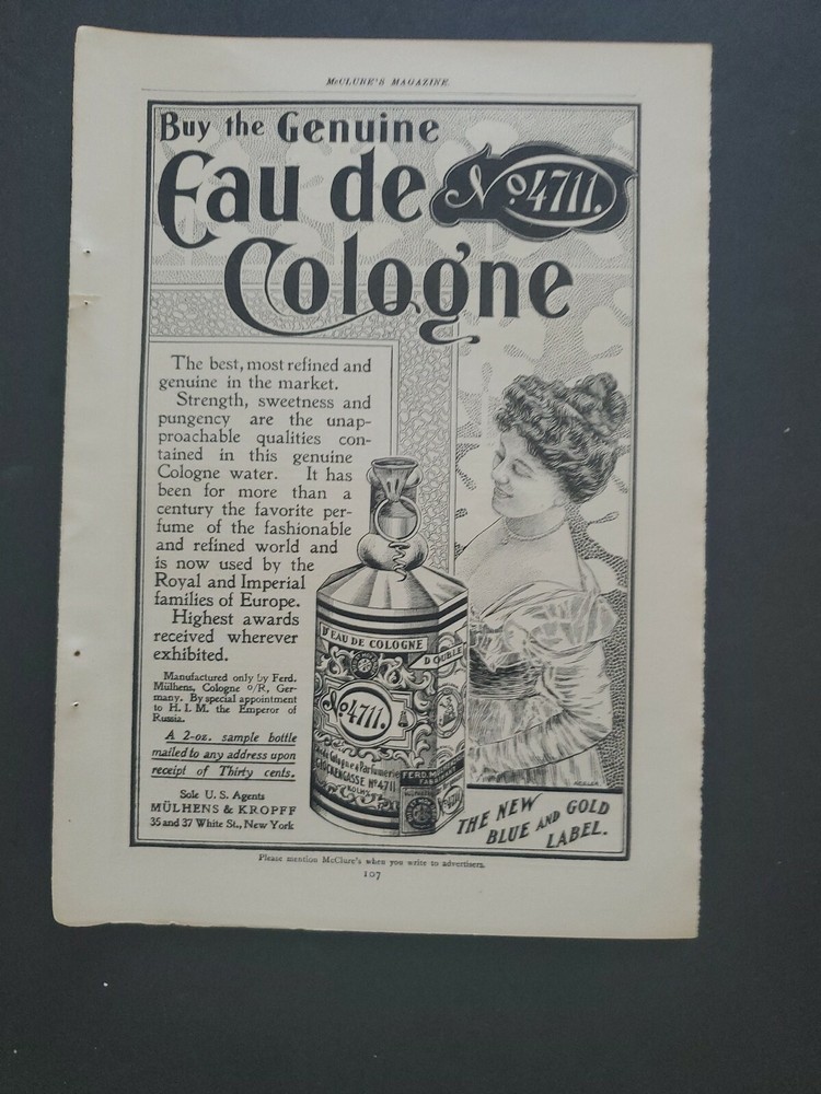1899 OCTOBER AD ADVERTISEMENTS McCLURES MAGAZINE EAU DE COLOGNE