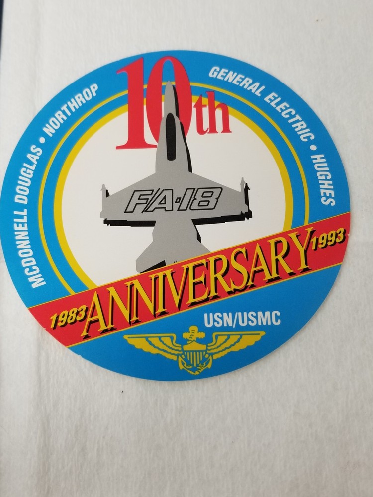 McDonnell Douglas Folder Sticker 60th Naval 10th Anniversary FA/18 1986