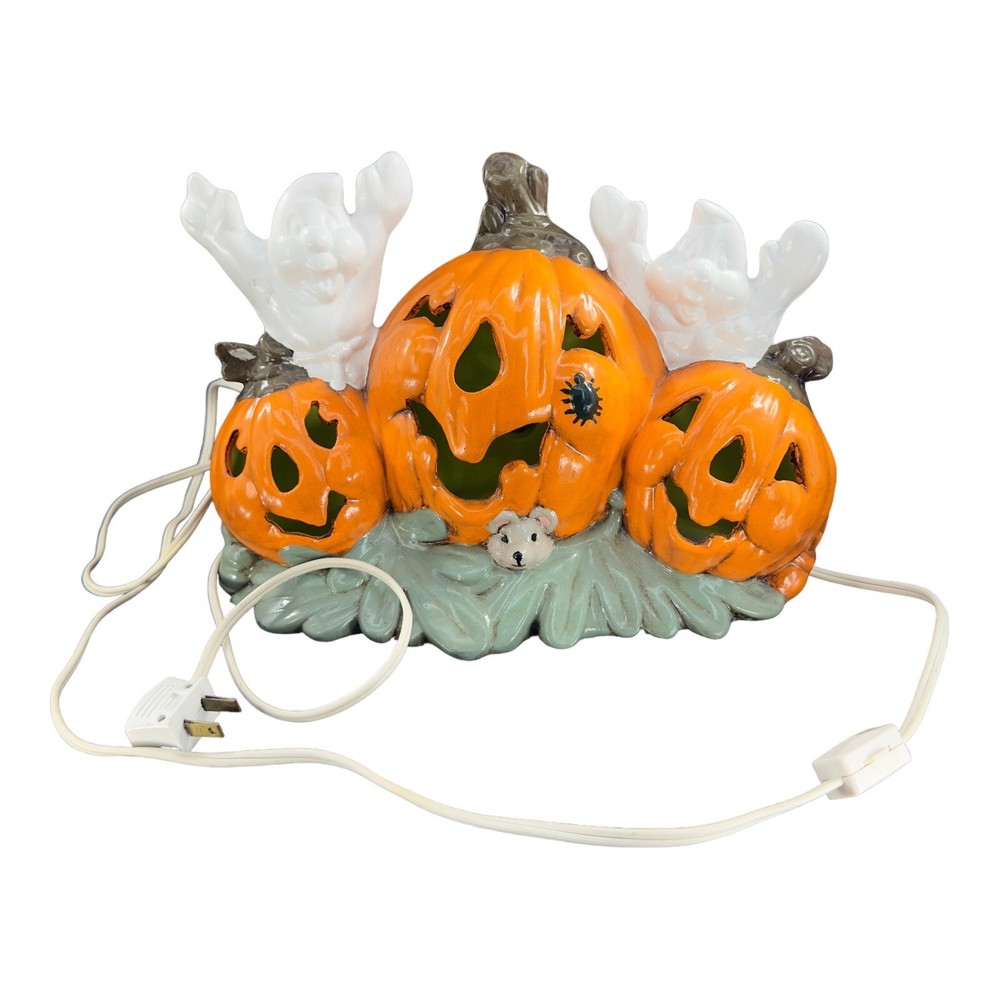Halloween Light Up Jack O Lantern Ghosts Mouse Spider Ceramic Night Lamp Signed