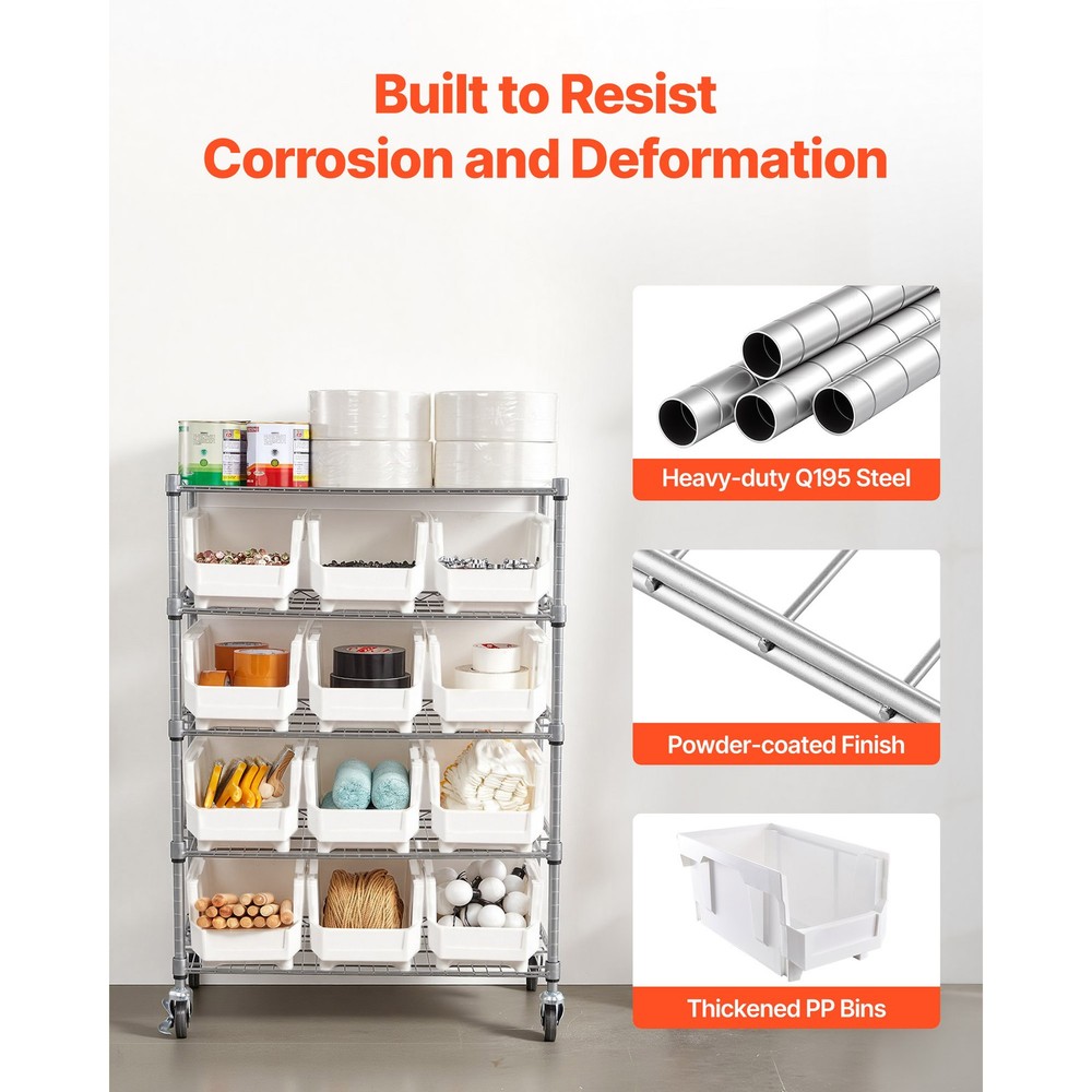 Uimoso 5-Tier Rolling Storage Rack with 12 Removable Bins