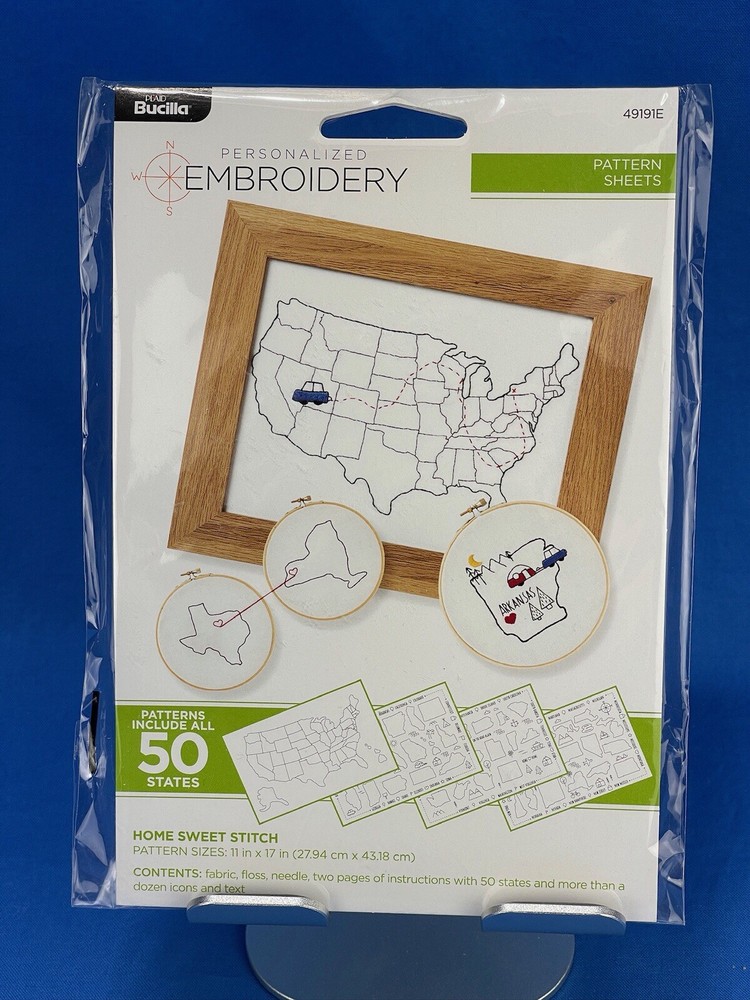 Bucilla - Home Sweet Stitch - 50 State Embroidery Pattern Sheets- Customize -NEW