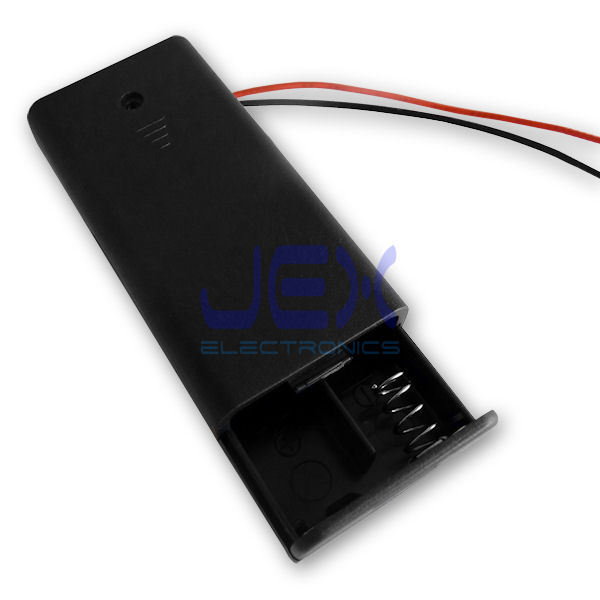 Twin/2X/Two AA DIY Battery Holder Case Box 3V With Power Switch & Bare Wire Ends