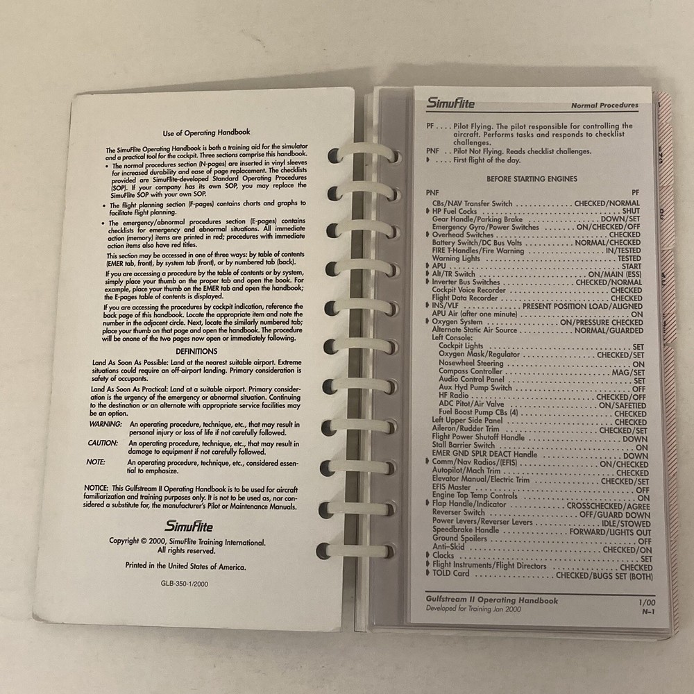 Gulfstream II Operating Handbook, SimuFlite 2000