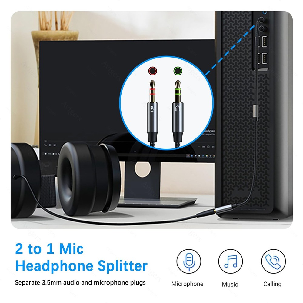 Headphone Splitter for Computer 3.5mm Mic Audio Y Splitter Cable for PC