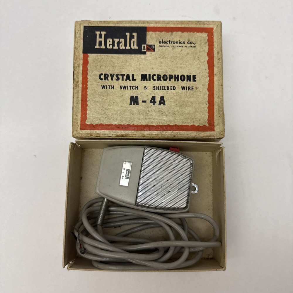 Herald Electronics Co Crystal Microphone M-4A With Box Audio Equiptment Vintage