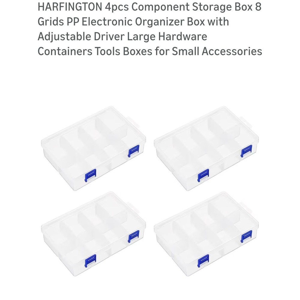 Harfington 4pcs Component Storage Box 8 Grids PP Electronic Organizer Clear Blue