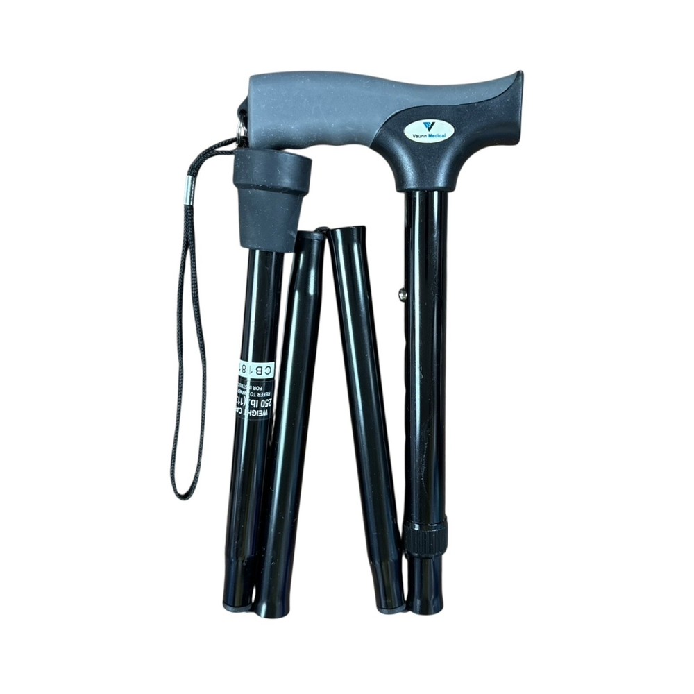 Adjustable Height Folding Cane w/ Self-Locking Mechanism