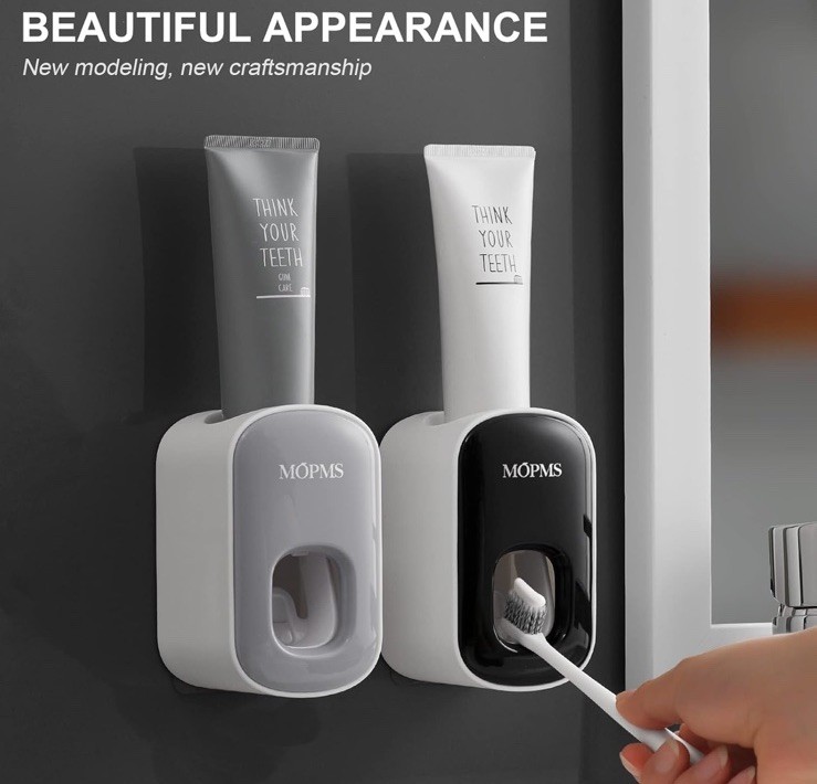 MOPMS Toothpaste Dispenser Wall Mounted for Bathroom Automatic Gray