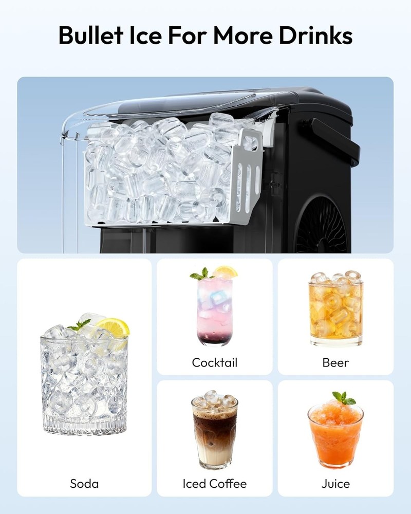 Compact Ice Maker with Handle, 6 Min Quick Ice, Auto-Clean