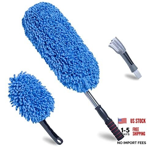(3 Pack) Microfiber Car Duster Exterior Scratch Free, Extendable Medium Blue