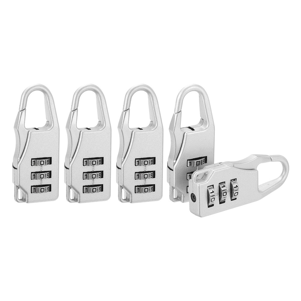 5Pcs Resettable 3 Digit Combination Lock Code Padlock, Silver (55 x 21mm)