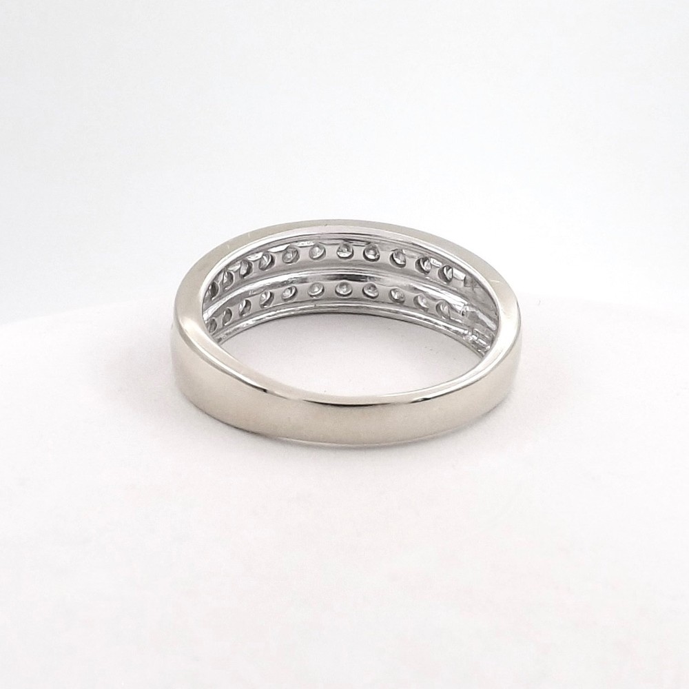 Solid 14k White Gold Double Row Natural Diamond Wedding Ring Channel Setting