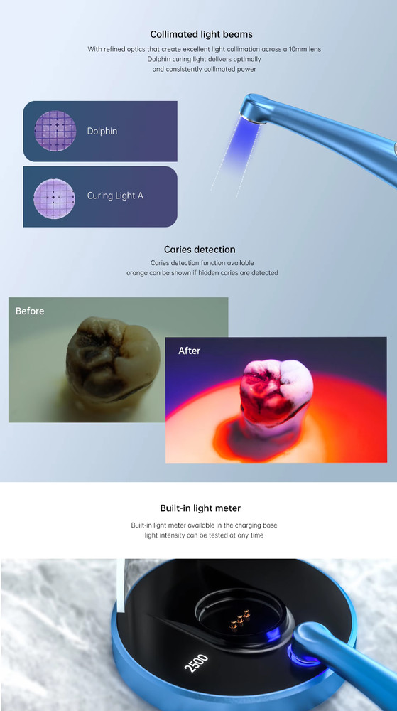 Dolphin Dental Wireless LED Resin Curing Light Caries Detection with Light Meter