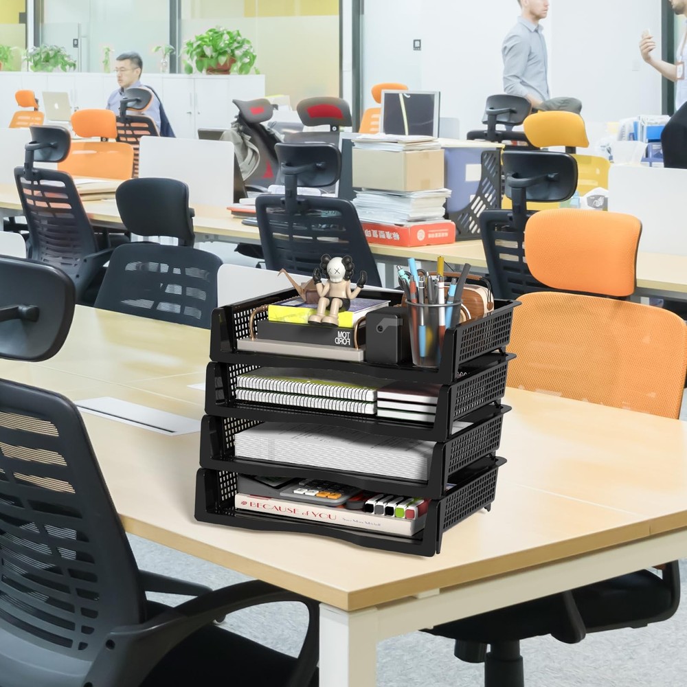 6 Pack Office Stackable Letter Tray, Plastic Stackable Paper Storage Basket T...