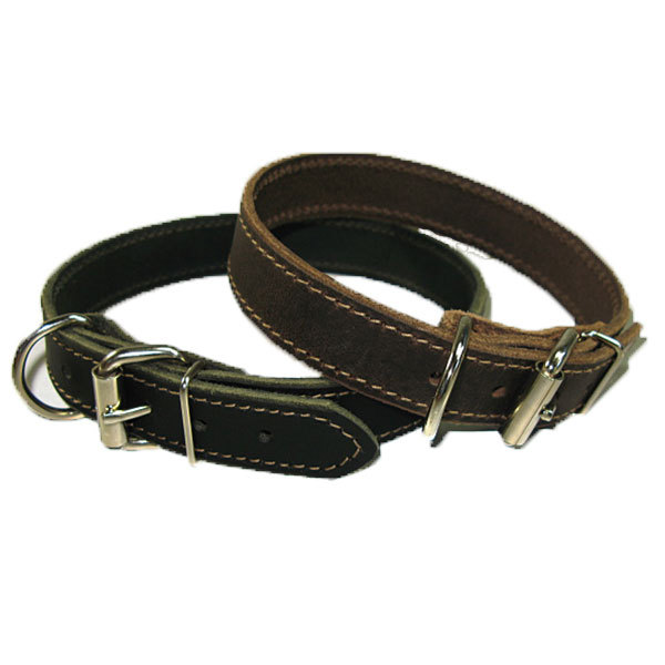 1" Handmade Solid Buffalo Leather Dog Collar with Stitched Edges