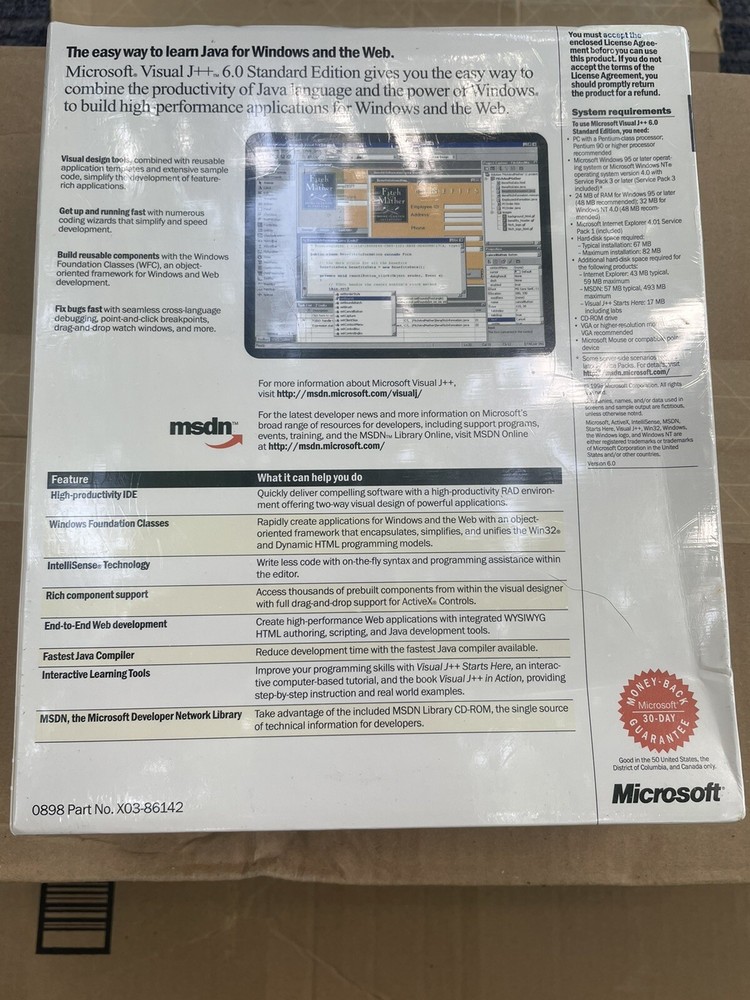 Microsoft Visual J 6.0 Standard Edition New Sealed In Box