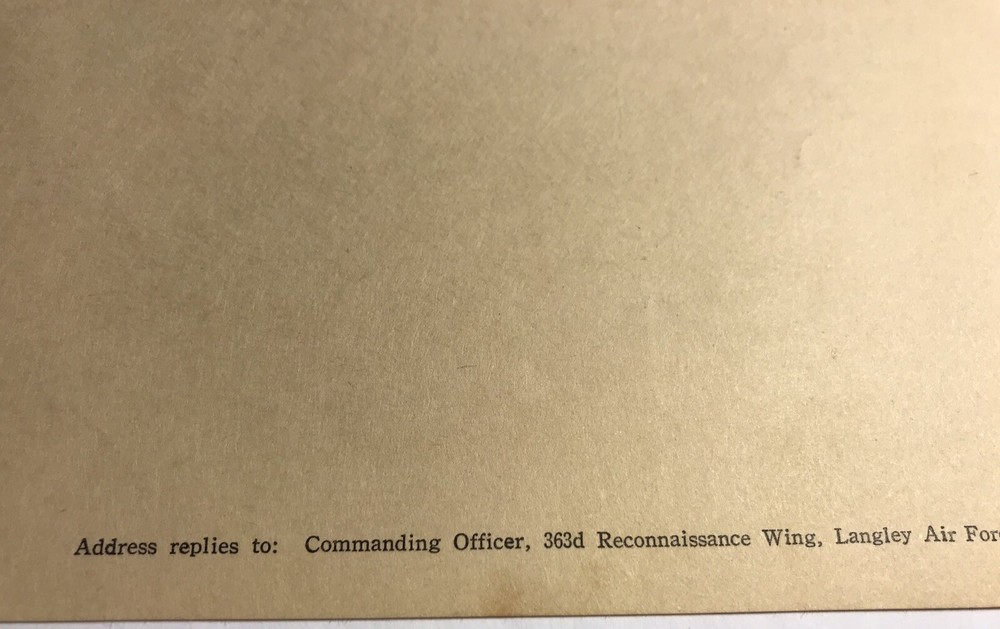 1949 Original War Dept Original WWII USAF Pilot Document Langley Air Force Base