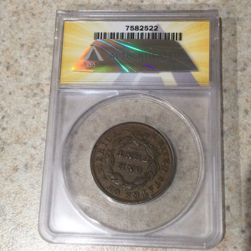 1834 Large cent, N-1, Double Profile, ANACS VF20 Details
