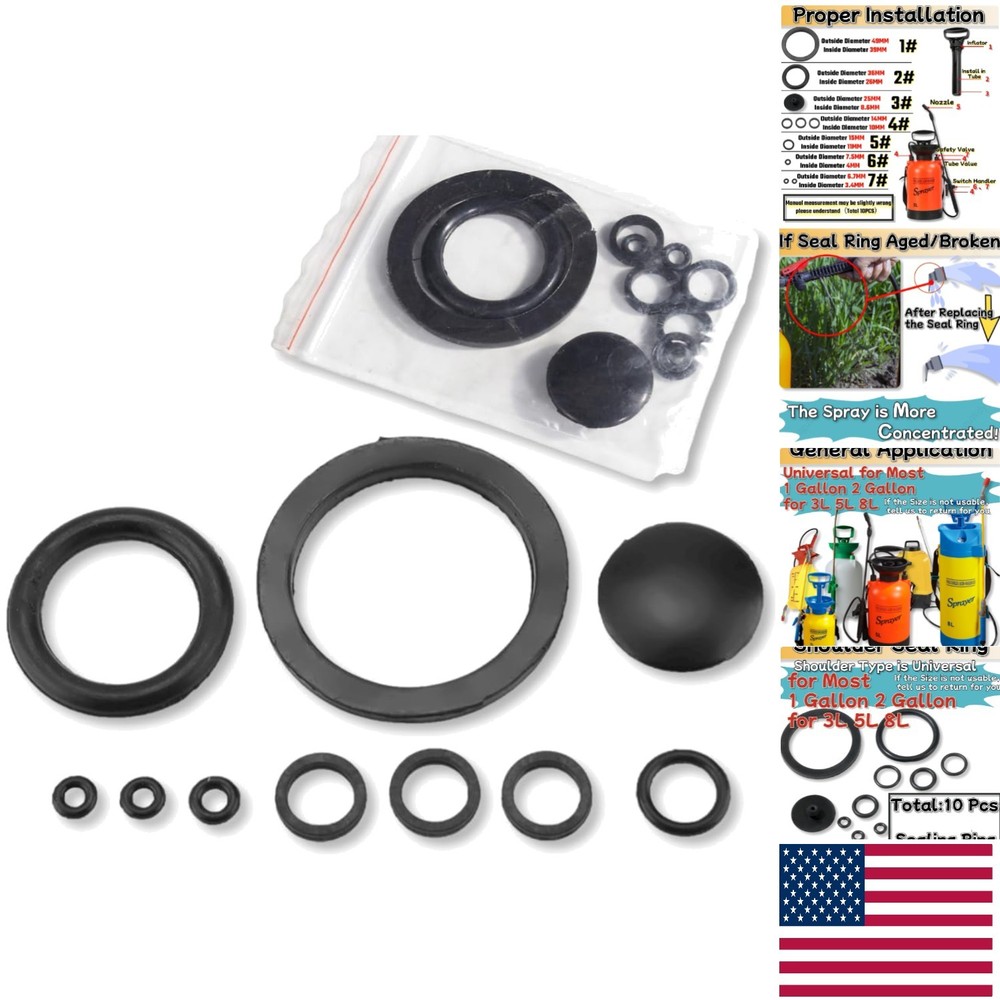 10-Pack Sprayer Seal Rings - Durable Rubber Replacement for 1-2 Gallon Sprayers