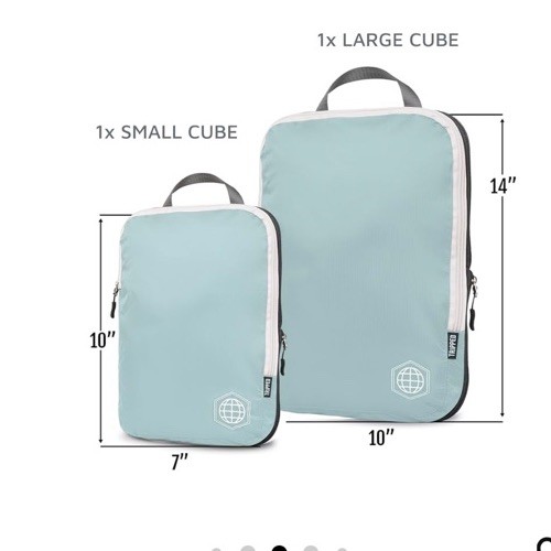 Tripped Compression Packing Cubes 2 Piece Set for Carryon Suitcase Teal & White