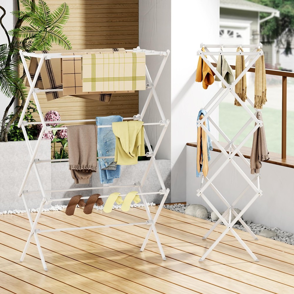 Drying Rack Clothing, 3-Tier Clothes Drying Rack Foldable, Antirust Laundry D...