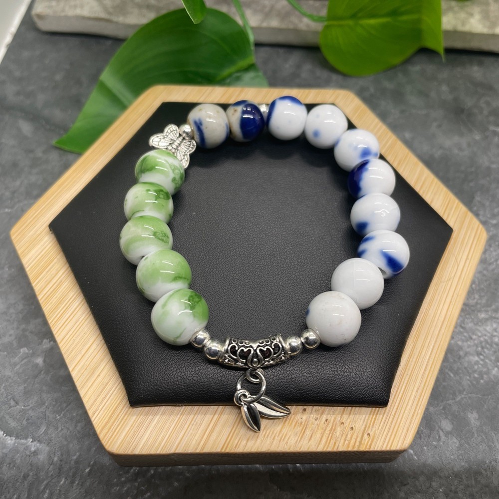 Handmade Ceramic Bead Beaded Stackable 6.25” Plus Stretch Bracelet New B471