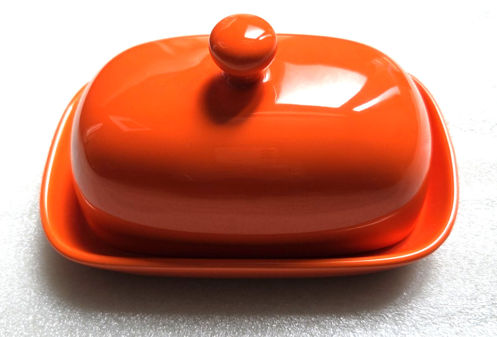 EUC Sweese Orange Ceramic 2pc Butter Dish with Lid