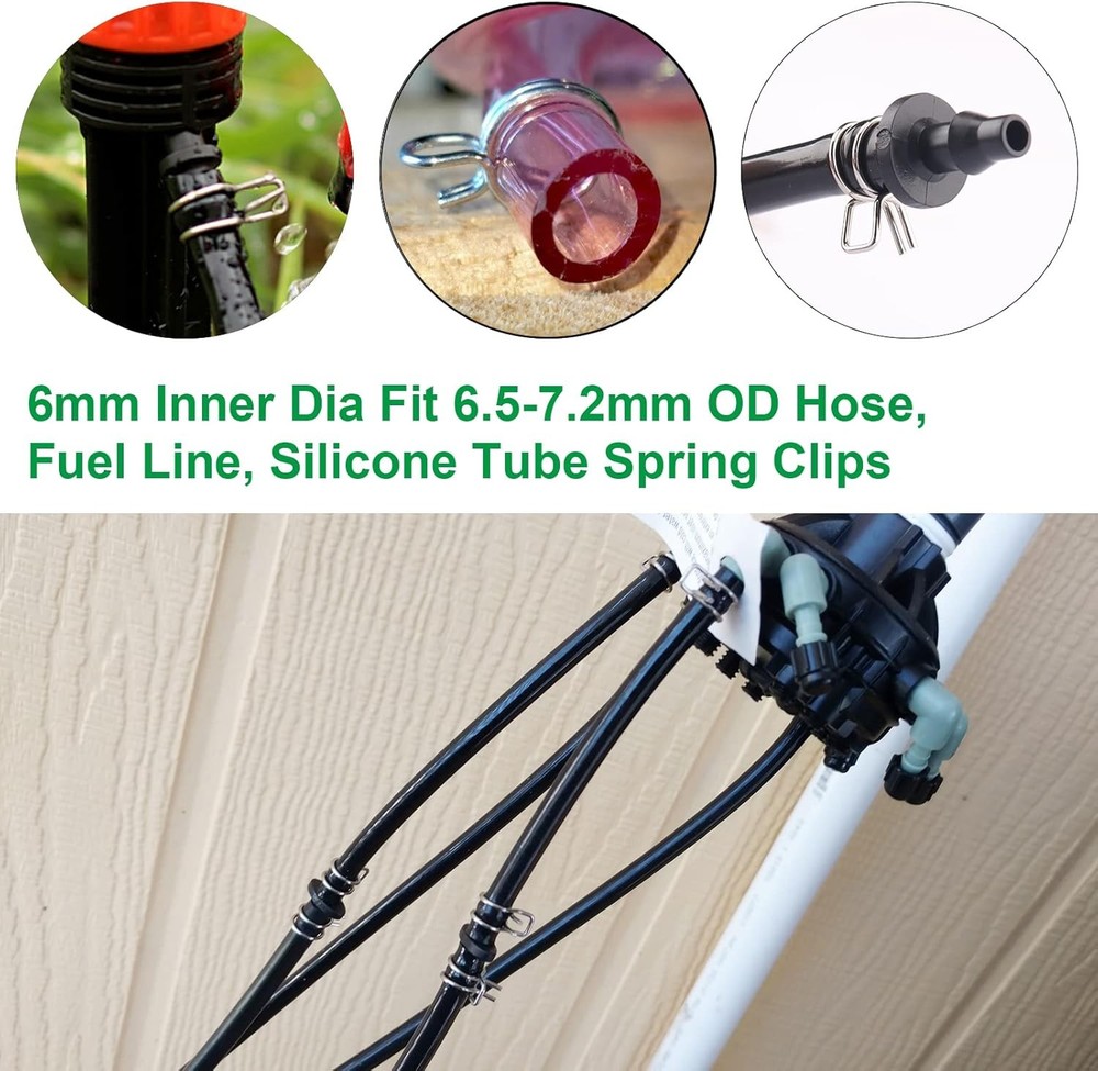 1/4" Irrigation Hose Clamps, 100 Double Line Pipe Spring Metallic