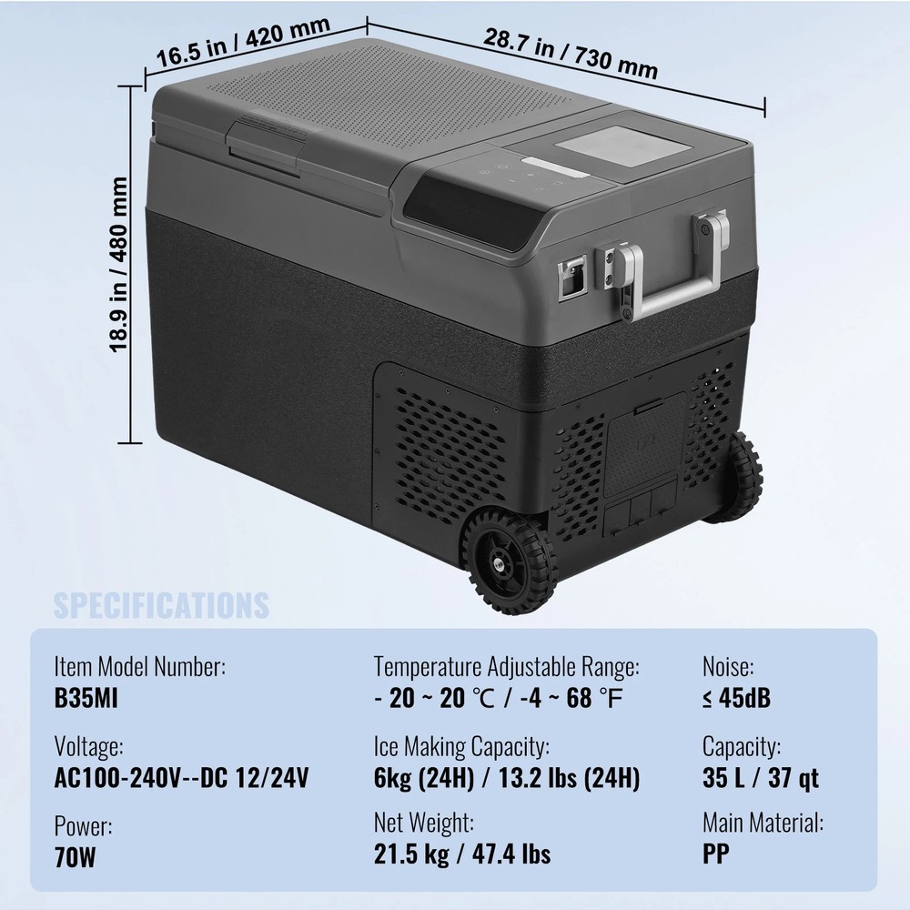 37QT Portable Car Refrigerator with Ice Making Function 12V Refrigerators Fridge