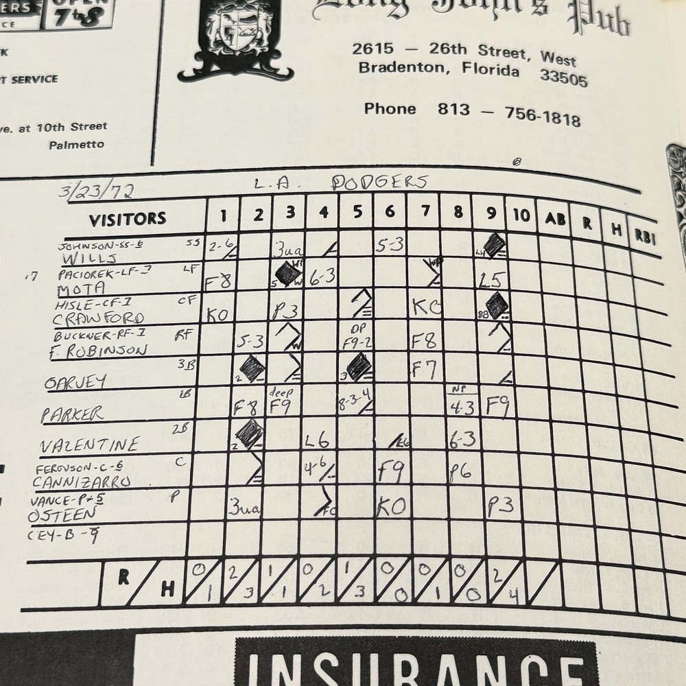 1972 Pirates Dodgers Spring Baseball Scorecard Program Roberto Clemente Stargell