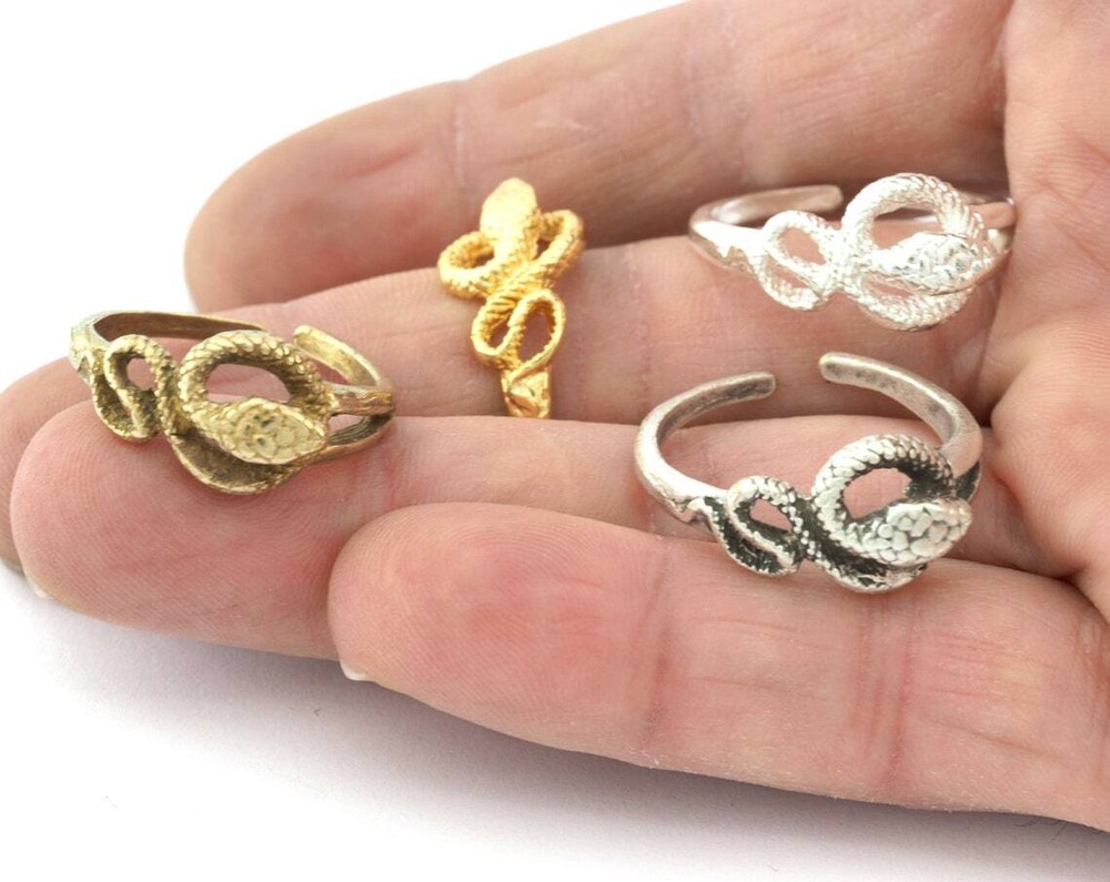 Snake Entangle Adjustable Ring Raw,Shiny Silver-Gold brass 10us size 5292