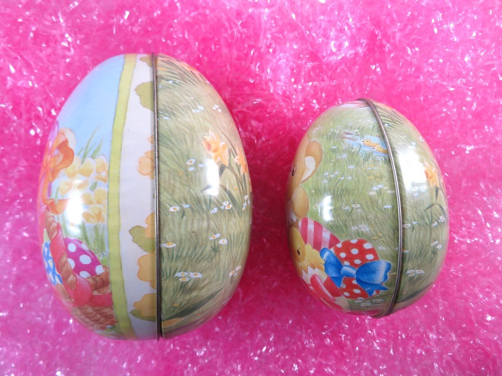 Nesting Empty Tin Easter Eggs Lemontree Lane Teddy Bear Lithographs Large & Med