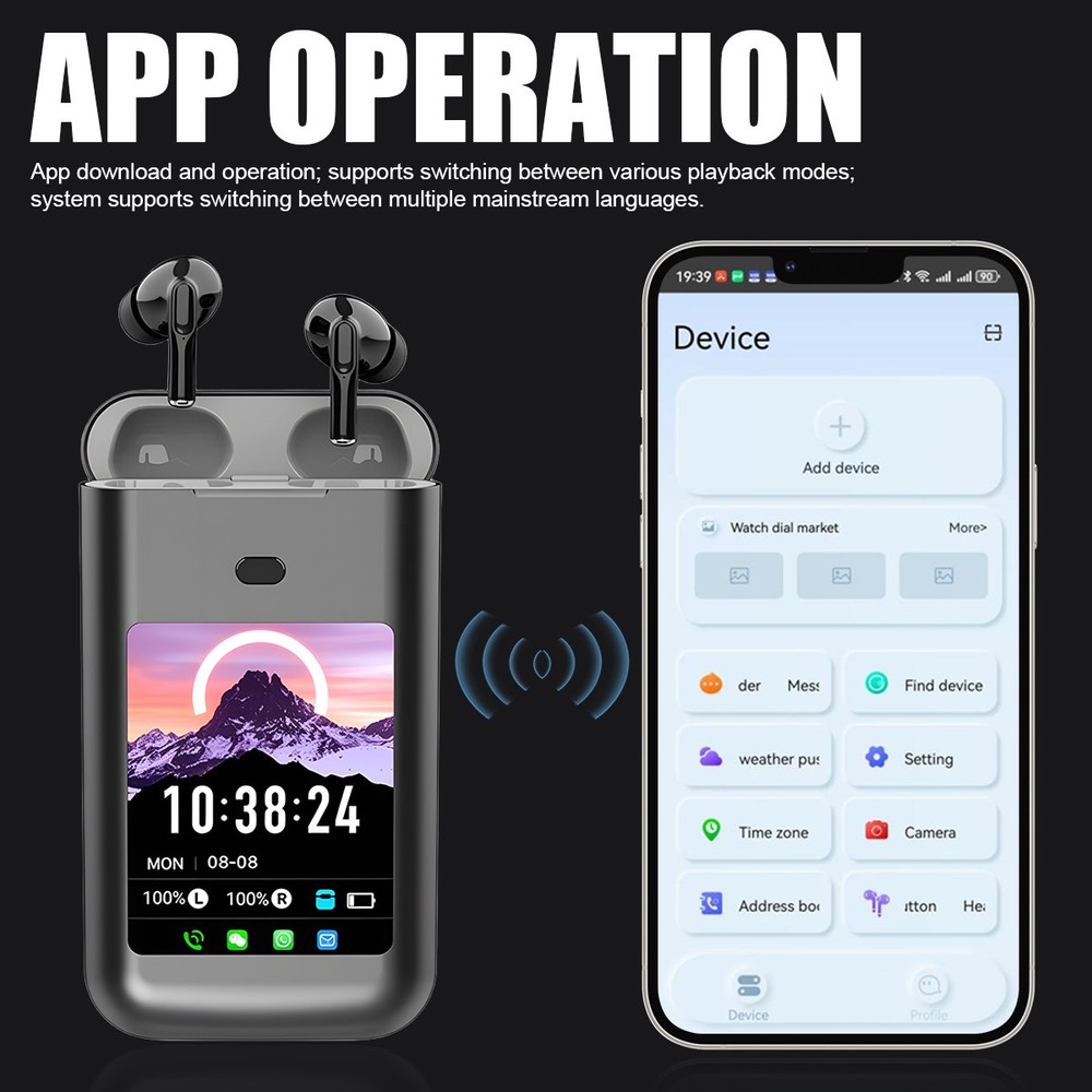 Smart Earbuds with Message Notifications, ANC ENC, Touch Screen & Flashlight New
