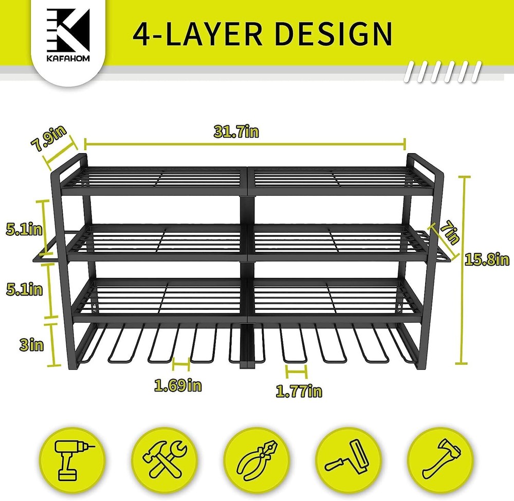 Power Tool Organizer Drill Holder Wall Mount Hand Tools Storage Rack Metal Black