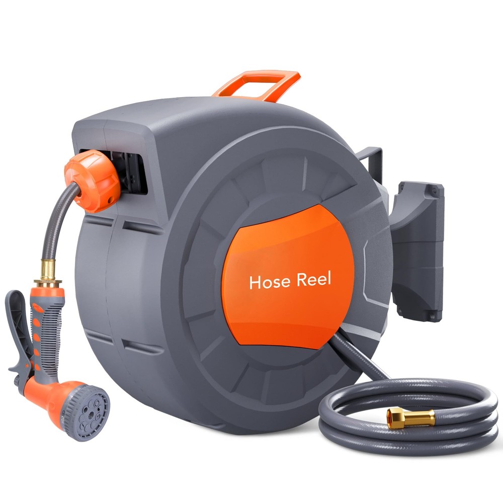 9-Function Sprayer Retractable 100ft Hose Reel 1/2in Wall Mount Auto Rewind